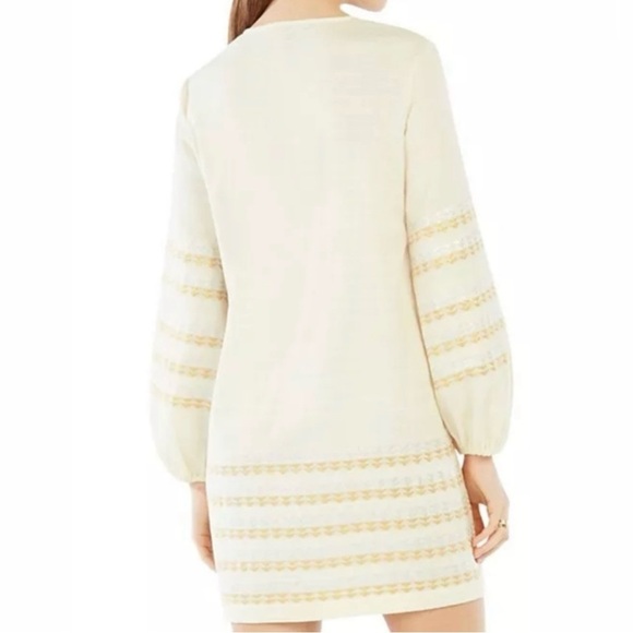 BCBGMAXAZRIA Keely Tunic Dress Long Sleeve Metallic Stripe Boho Notch Neck Sz XS - Picture 2 of 12